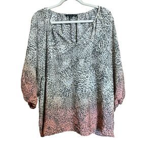 Zac & Rachel Top Womens 2X Multicolor Animal Ombre Print Peasant Popover Blouse